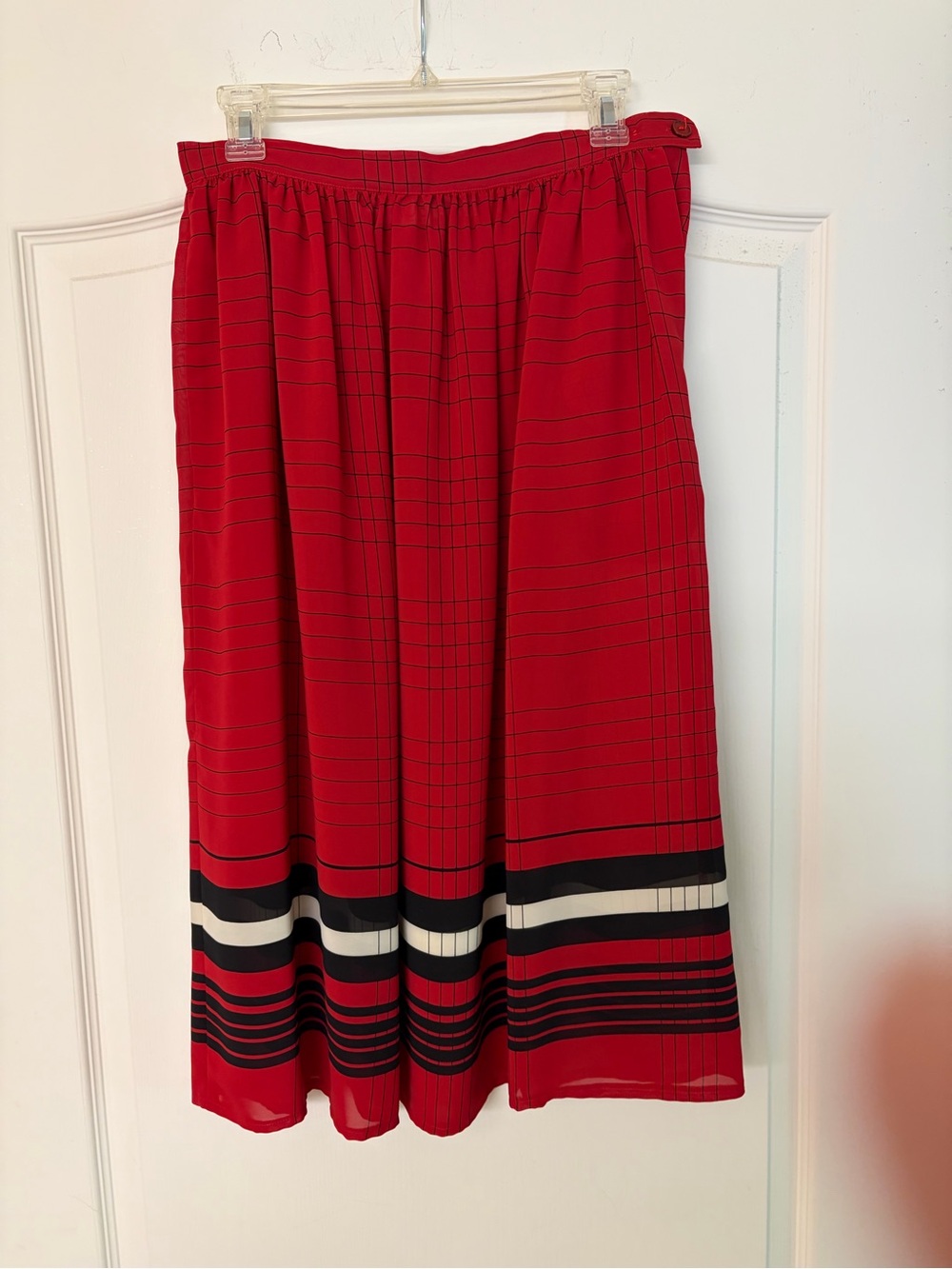 Chaus Red Midi Skirt with Black and White Banding